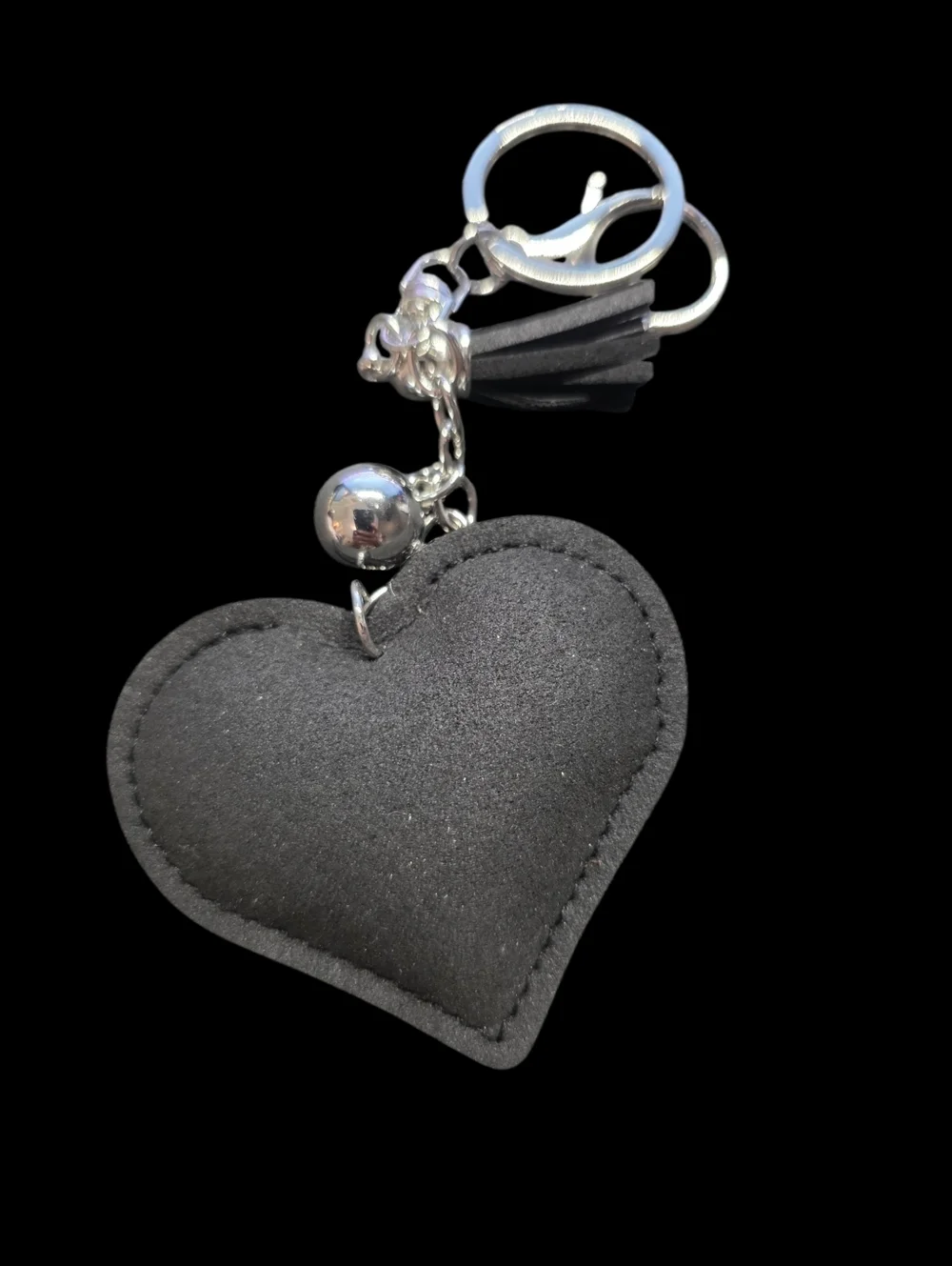 Heart Baseball Bag Charm Keychain with Rhinestones